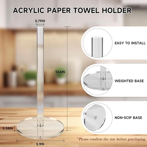 Paper Towel Holder Countertop Clear Acrylic 5.9" Diameter Thickening Sturdy Base - Image 2