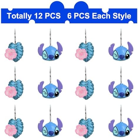 12-Piece Blue Cute Shower Curtain Hooks - Image 2