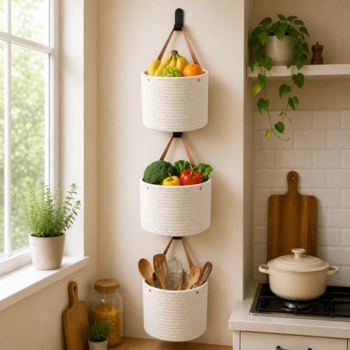 Honeydak 3 Hanging Baskets, Cotton Rope - Image 2