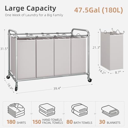 STORAGE MANIAC Laundry Sorter 4 Section, 47.5 Gal Laundry Hamper - Image 5