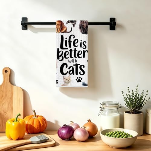 Jztco Cute Cat Kitchen Towels, Floral Cats Gifts Reusable Hand Towels - Image 4