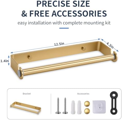 Under Cabinet Paper Towel Holder, Adhesive or Wall Mount（Gold） - Image 7