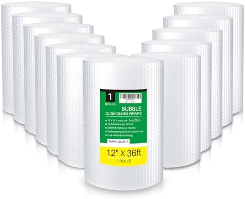 WANGUAGUA Bubble Packing Wrap, Carton of 12 Rolls 12 Inch x 36 ft by WANGUAGUA