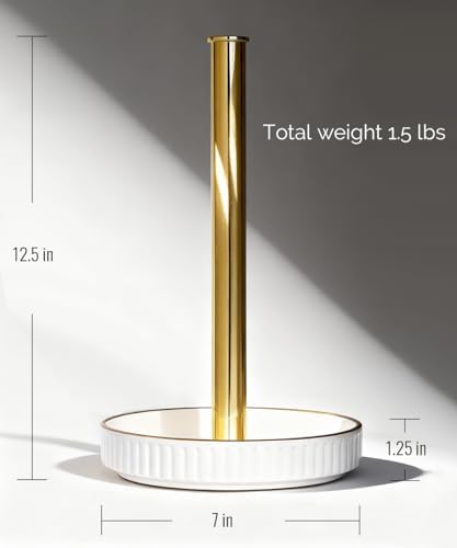 Paper Towel Holder, Ceramic Heavy Plate Base Wobble-Free, Roll Stand-Gold - Image 3
