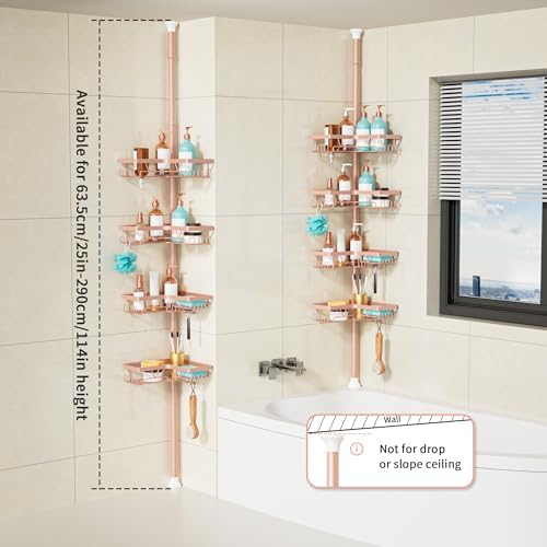 KEGII Corner Shower Caddy Tension Pole, Bathroom Organizer, Blush Nude - Image 6