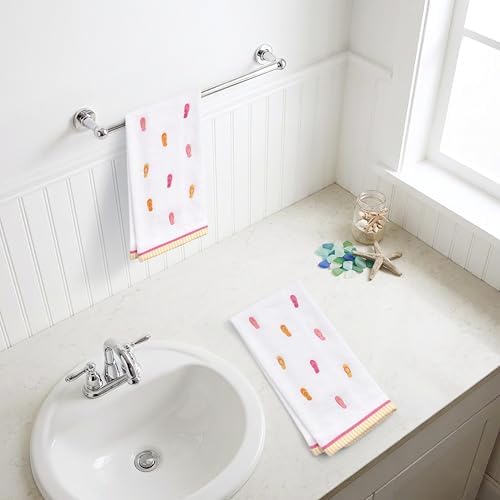 Ritz 2-Piece Cotton Velour Bathroom Hand Towel Set, Embroidered Flip Flop - Image 5
