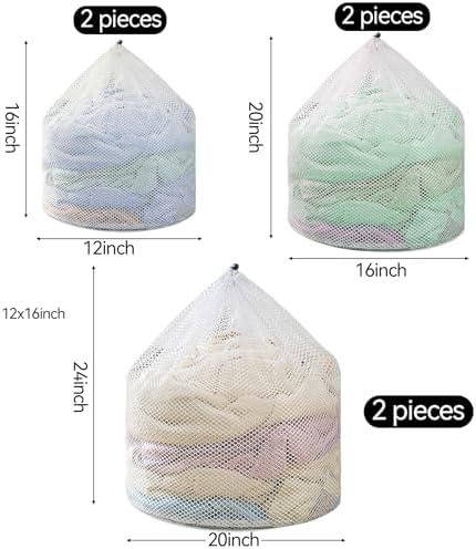 6Pcs Laundry Mesh Wash Bags, Drawstring Net Laundry Bag - Image 2