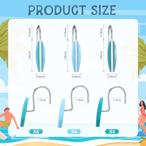 Amyhill 12 Pcs Surfboard Shower Curtain Hooks Decorative Shower Curtain Rings - Image 2