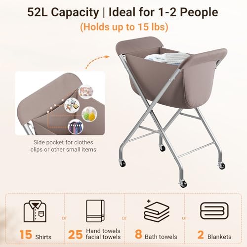 ELYKEN Laundry Basket with Wheels, Collapsible Laundry Hamper, Camel Brown - Image 4