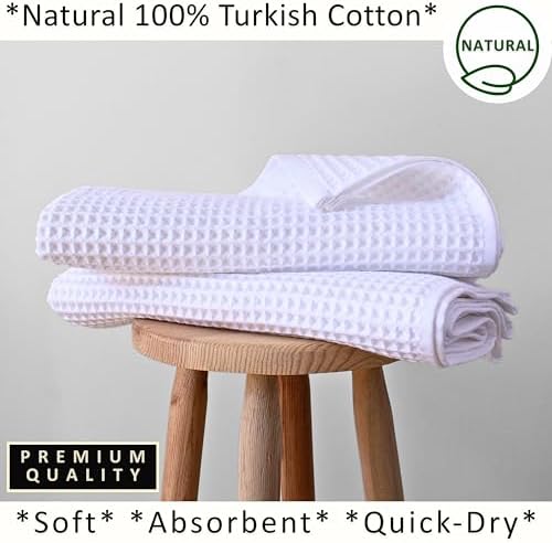 PÜSKÜL Natural 100% Turkish Cotton Waffle Bath Towels Set of 2, Extra-Large - Image 4