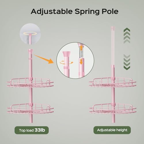 HAMITOR Corner Shower Caddy Tension Pole: 4-Tier Bathroom Organizer Pink - Image 4