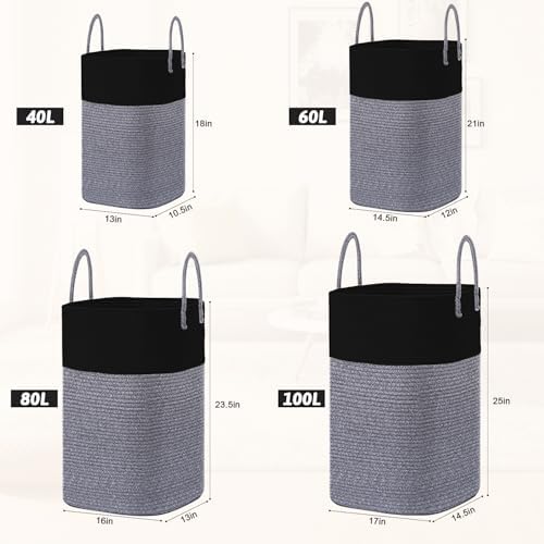 Artfeel Laundry Basket, Woven Cotton Rope Laundry Hamper, 80L Versatile Storage - Image 3