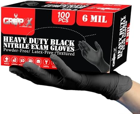 London Labs Heavy Duty 6 Mil Black Nitrile Gloves by LONDONLABS