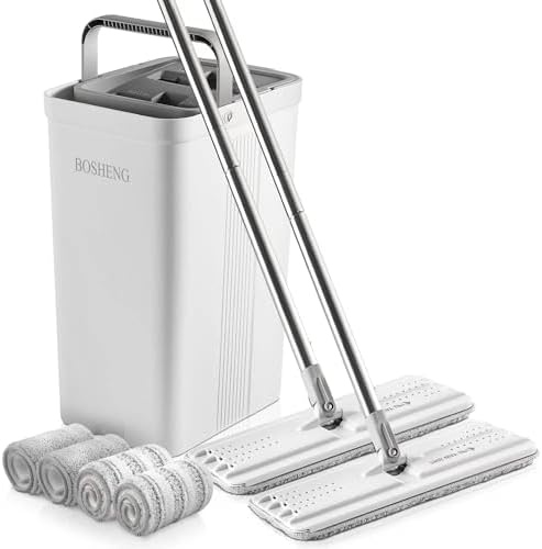 BOSHENG Mop and Bucket with Wringer Set, Flat Floor Mop and Bucket, with 2 Mops - Image 6