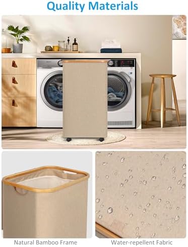 efluky Laundry Basket with Wheels, Tall Rolling Laundry Hamper with Lid and - Image 5