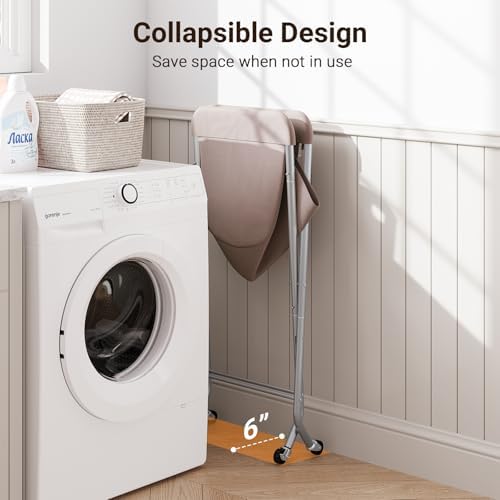 ELYKEN Laundry Basket with Wheels, Collapsible Laundry Hamper, Camel Brown - Image 5