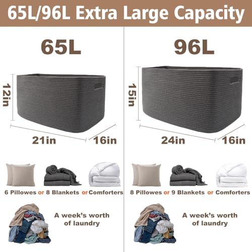 JMvicyroam 65L Large Woven Cotton Rope Blanket Basket - Image 3