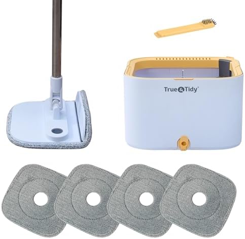 True & Tidy TrueClean Spin Mop 2.0 w/Detachable Bucket & Foldable Mop Head by TrueTidy