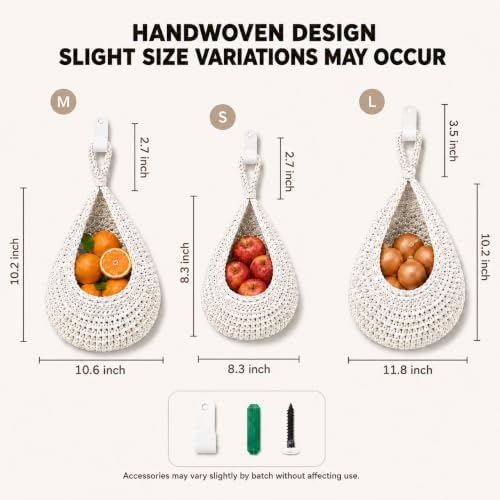 Hanging Fruit Baskets for Kitchen, 3 Pack Handwoven Wall Baskets - Image 2