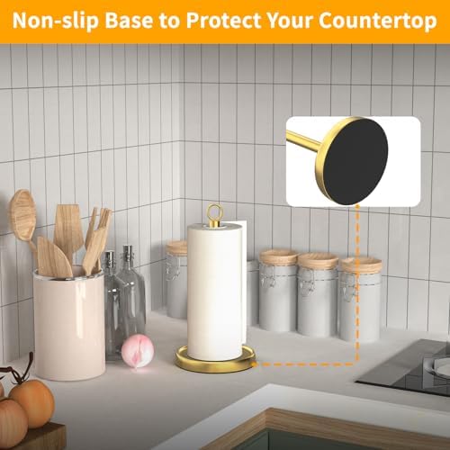 Gold Paper Towel Holder Countertop, Stainless Steel, Weighted Base, Paper Towel - Image 5