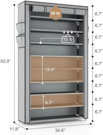 VILICK Shoe Rack with Cover Narrow Shoe Organizer with Pockets 10 Tier Tall - Image 3