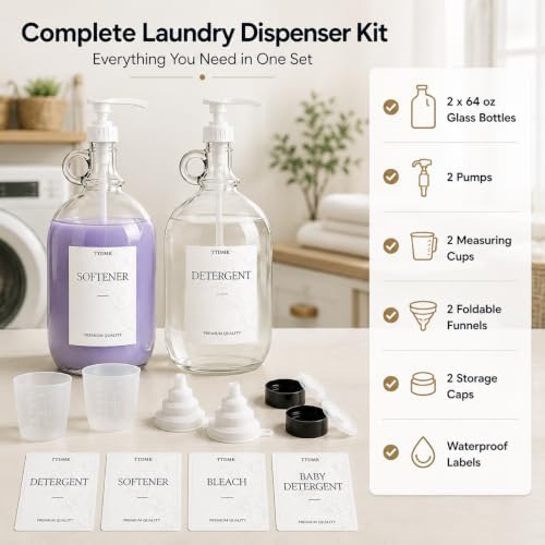 2 Pack Glass Laundry Detergent Dispensers, 64 oz Half Gallon Bottles - Image 2