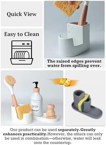 3 in 1 Ceramic Sponge&Brush Holder and Soap Tray Set, Leak-Proof Design to Keep - Image 4