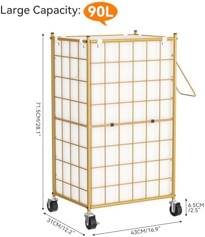 WOWLIVE Rolling Laundry Basket, Metal Wire Frame Laundry Hamper - Image 2