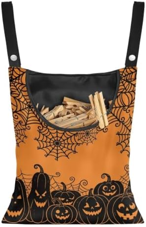 Halloween Pumpkin Clothespin Carrier Bag, Spiderweb Wide Opening Laundry by CREAMIC