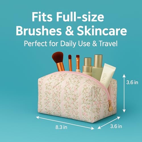 Large Pencil Case, Quilted Cotton Pencil Pouch, Cute Floral Pen Bag - Image 4