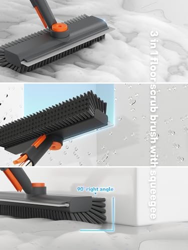 Floor Scrub Brush with Long Handle & Squeegee, 3 in 1 Floor Scrubber - Image 3