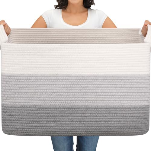 OIAHOMY Extra Large Blanket Basket, 110L Cotton Rope Woven Laundry Basket by MasterofSpaceOptimization