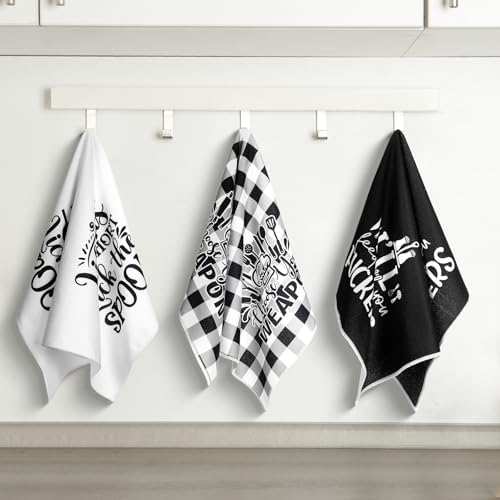 Bencailor 6 Pcs Black White Plaid Kitchen Towels Decorative Sets Dish Towels - Image 2