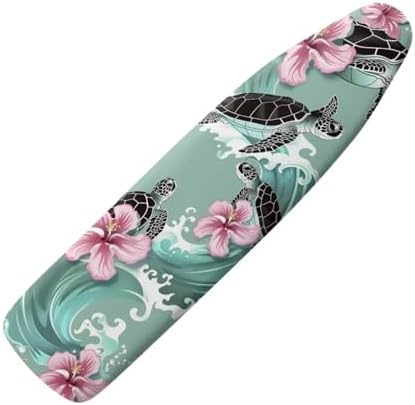 Sea Turtle Print Iron Board Cover 15x54 Inch, Hibiscus Printed Ironing Board by Wanzuoeng