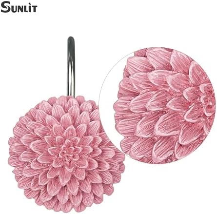 Sunlit Decorative Floral Shower Curtain Hooks, Dahlia Pinnata Flower Shower - Image 2