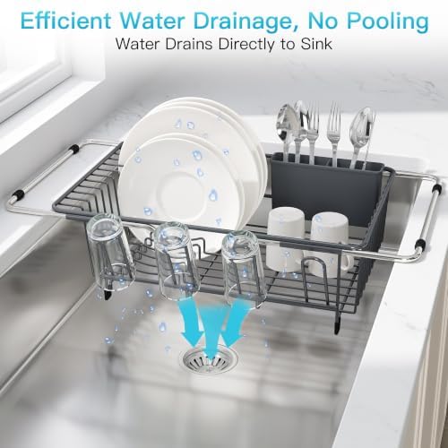 JASIWAY Gray Dish Drying Rack in Sink, Dish Drainer - Image 6