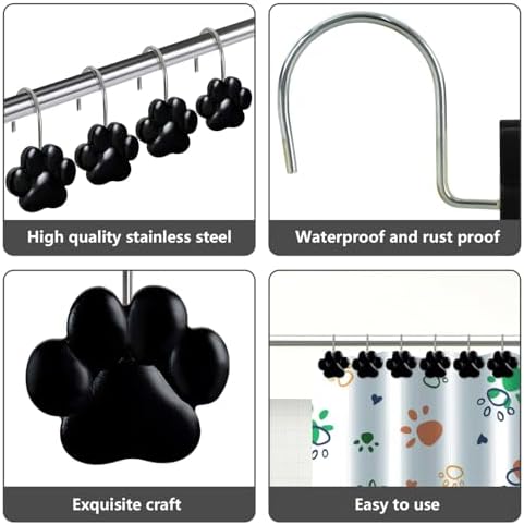 12-Piece Cat Paw Print Shower Curtain Hooks - Image 6