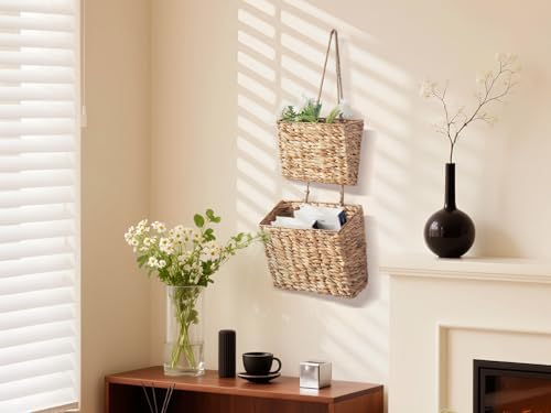 YAHUAN Woven Water Hyacinth Hanging Basket 2-Tiered Storage Baskets Hanging - Image 5