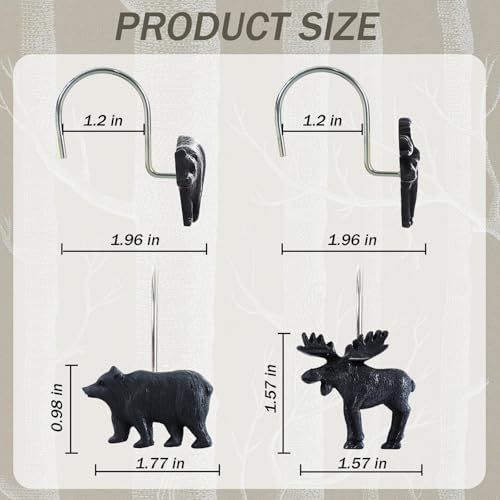 12-Piece Deer Bear Western Farmhouse Rustic Shower Curtain Hooks - Image 4