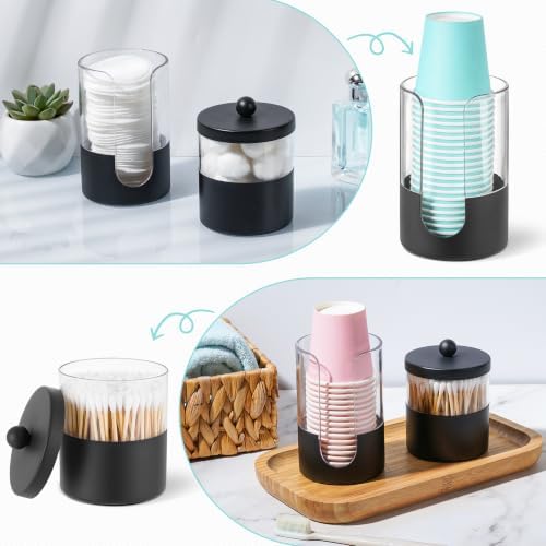 Gaussra Black Apothecary Jar & Black Cup Dispenser, Stainless Steel, 2 Pack - Image 4