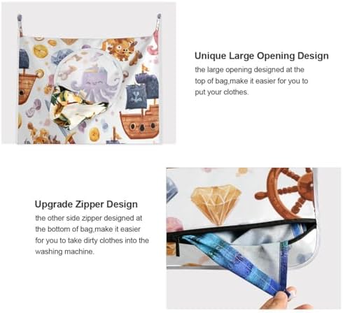 Cute Pirate Octopuses Sailboats Diamonds Hanging Laundry Hamper Door Hampers - Image 4