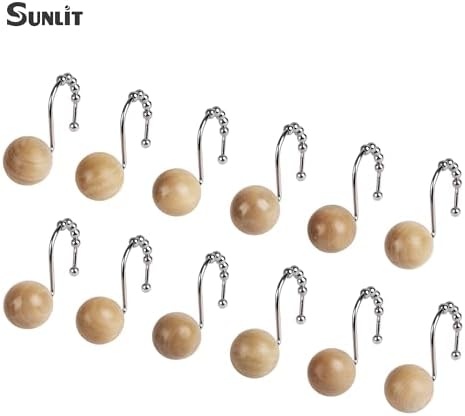Sunlit Boho Wood Beads Decorative Shower Curtain Hooks, Shower Curtain Rings - Image 4