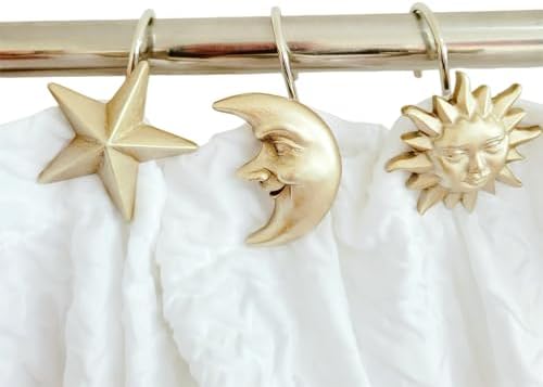 Twofishes Home Fashion Gold Sun Moon Star Shower Curtain Hooks S/12 Decorative by Twofishes