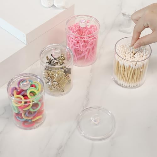 4 Pack Acrylic Qtip Holder Dispenser, Canisters Apothecary Jar Set - Image 7
