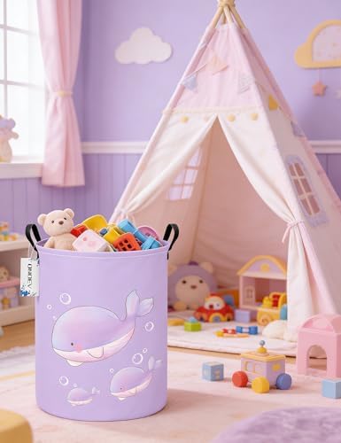 Round Purple Whale Laundry Hamper, Storage Basket - Image 4