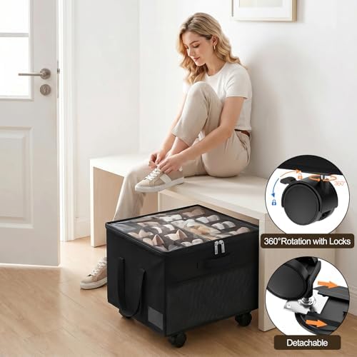 Large Shoe Organizer for Closet, 16 Pairs Shoe Storage Box Black - Image 4