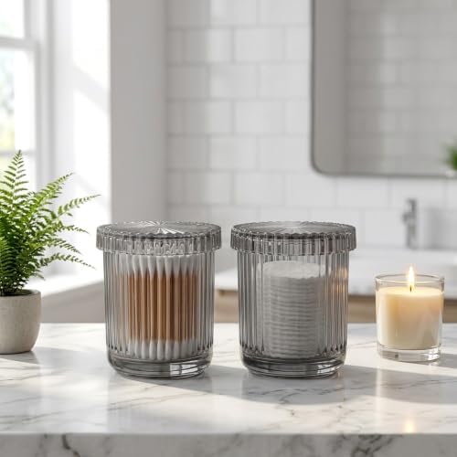 rejomiik 2 Pack Thick Glass Qtip Holder Apothecary Jars - Image 2