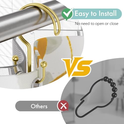 Bathway Gold Shower Curtain Hooks Ring, Rust Proof Metal Shower Hooks - Image 4