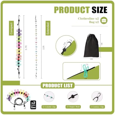 2 Pack Portable Travel Clothesline - Image 2