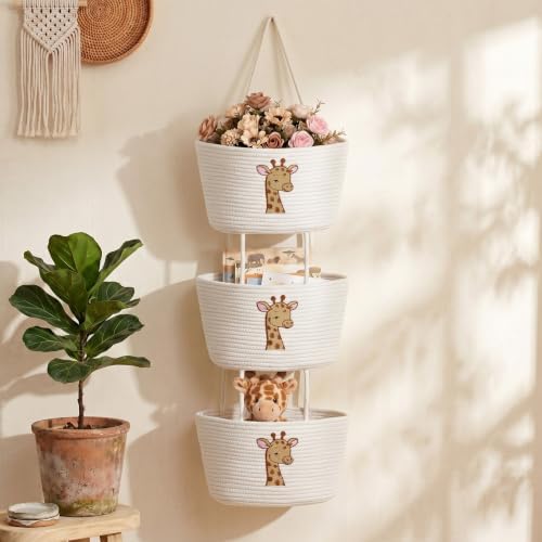Woodland Animal Basket Deer Nursery Decor 3-tier Deer Cotton Rope Hanging by Yiyiring